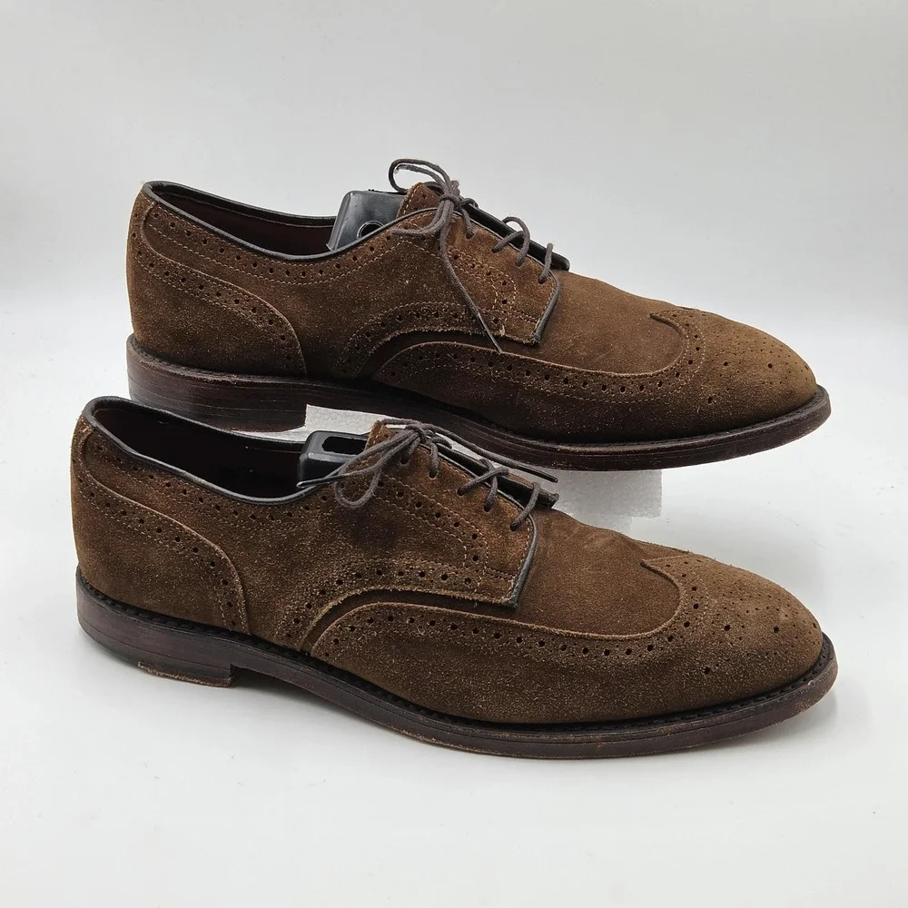 Allen Edmonds Shoes Mens Size 9.5 EEE Brown Suede Wingtip Brogue Oxford Dress
